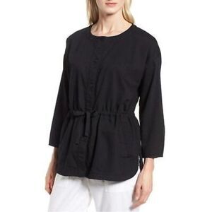 Eileen Fisher Black Organic Cotton Jacket with Waist Tie Women’s Small